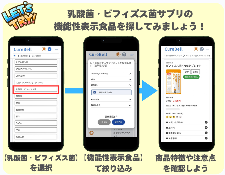 CureBellでのサプリメントの探し方