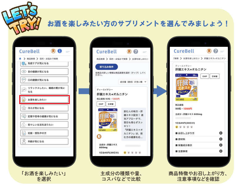 CureBellでのサプリメントの探し方