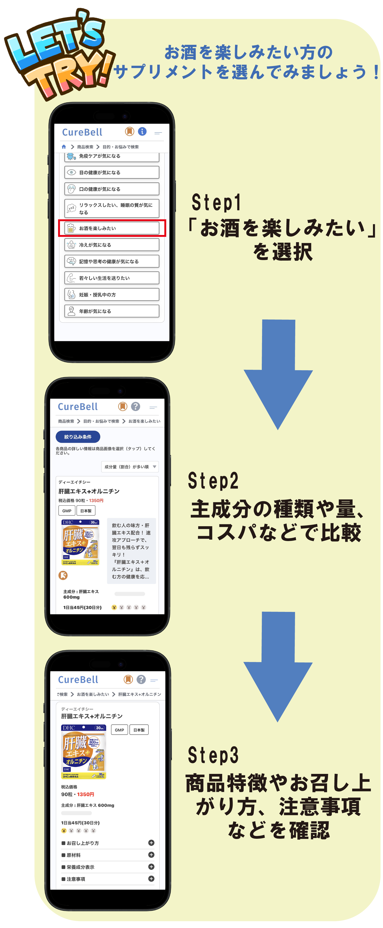 CureBellでのサプリメントの探し方