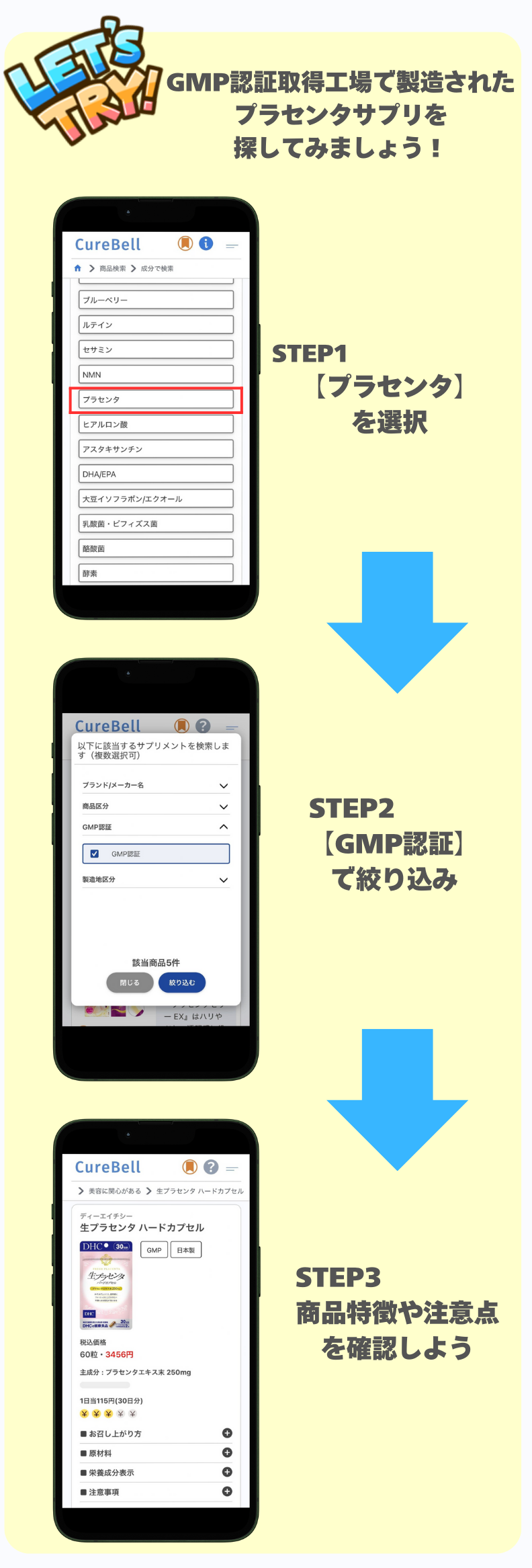 CureBellでのサプリメントの探し方